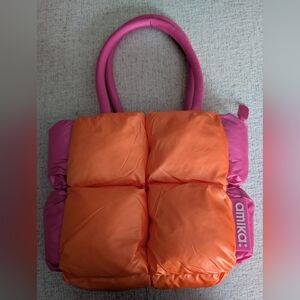 Amika Limited Edition Quilted Tote Pink Orange Puffer Bag